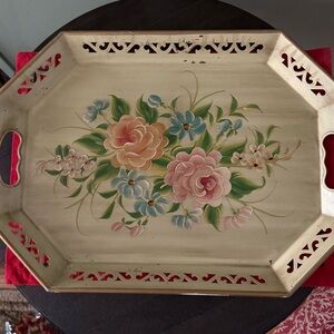 Vintage Tile - Floral Painted Metal Tray